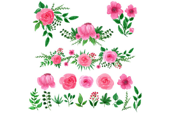 Pink Flower Watercolor Package: A Versatile Design Resource for Creative Professionals